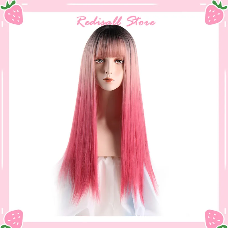 Розовые волосы в стиле &quotЛолита&quot Харадзюку длинные прямые синтетические
