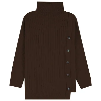 

Autumn Winter Women Knitted Turtleneck Sweater Casual Basic Pullover Jumper Solid Long Sleeve Button Up Loose Tops