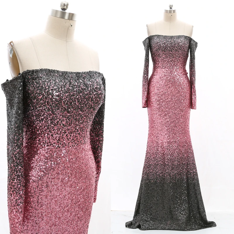 

Stock Clean Off The Shoulder Sequins Prom Dress Long Sexy Fashion Evening Gown210224-046