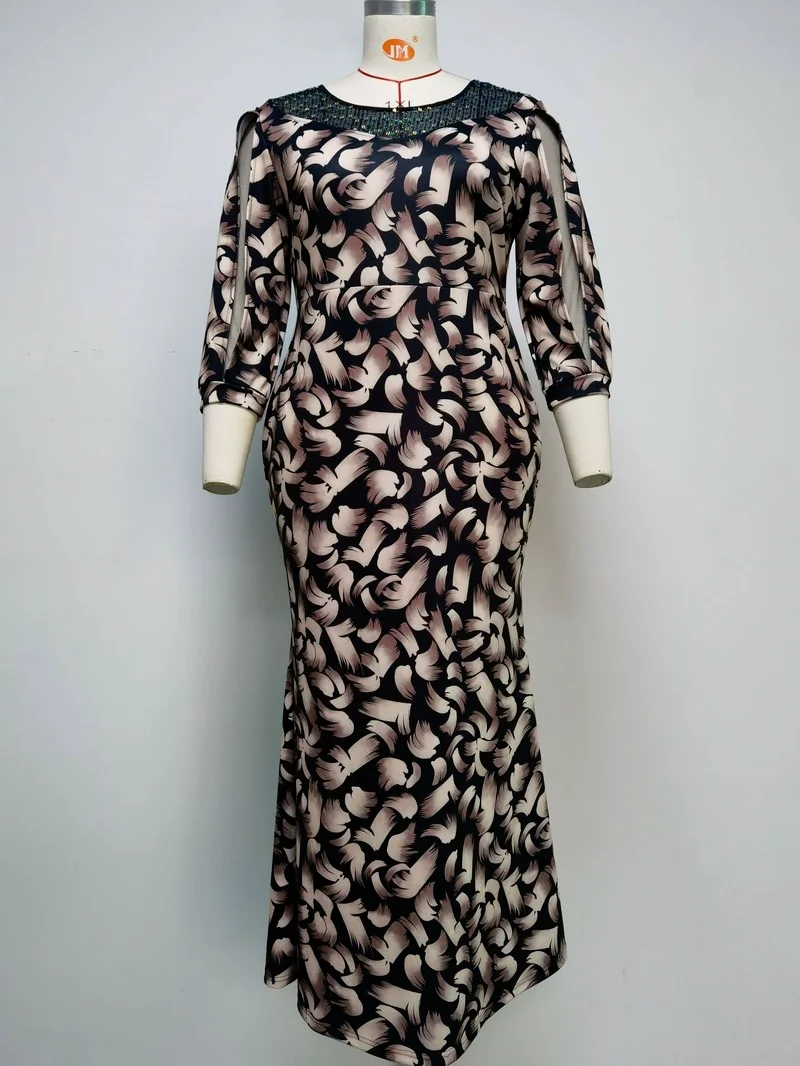 5XL 6XL Puls Size Spring Autumn Women's Clothing 2021 African Long Dresses For Women Sequins Fashion Maxi Dress Big 4XL 3XL |