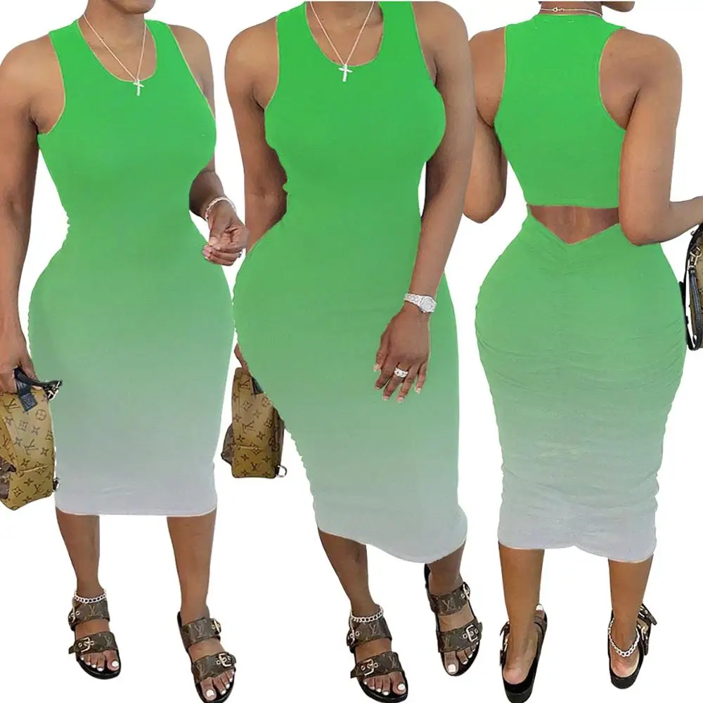 

Elegant Tie Dye Gradient Print Sleeveless Boho Summer Beach Dress Women Sexy Backless Evening Part Club Long Dresses Vestidos