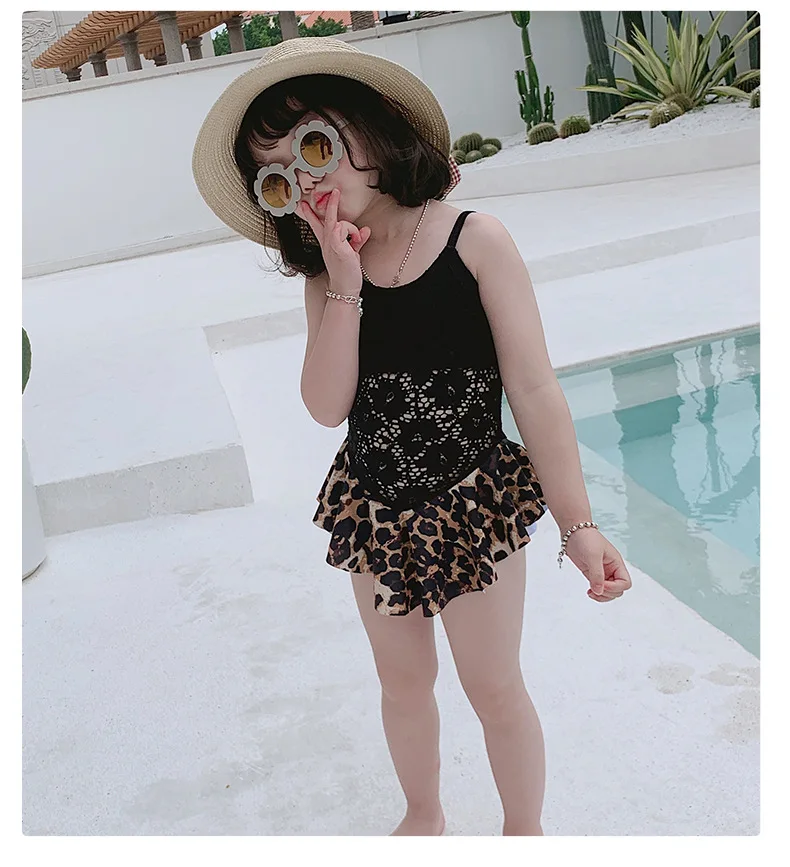 

Baby Girls Bathing Suit Leopard Summer Kids Swimwear Lace For Girls Suspender Toddler Bikini Infant Girls Clothes Baby Sunsuit