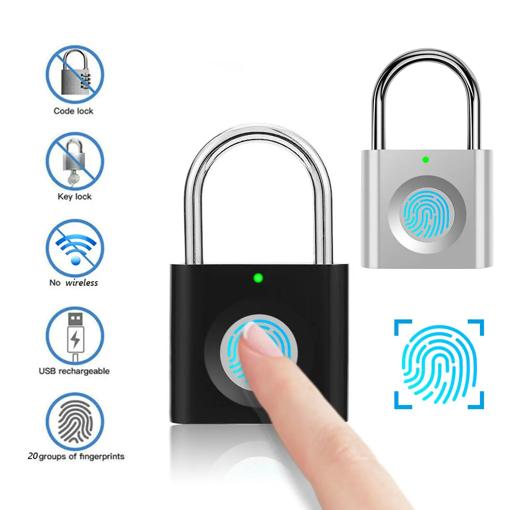 

Smart Fingerprint Keyless Door Lock 0.5sec Quick Unlock Portable Anti-theft USB Rechargeable Security Padlock for Luggage Case