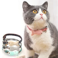12 colors safety kitty kitten collars tags accessories cotton embroidery pink pet supplies little fish bow knot adjustable cats