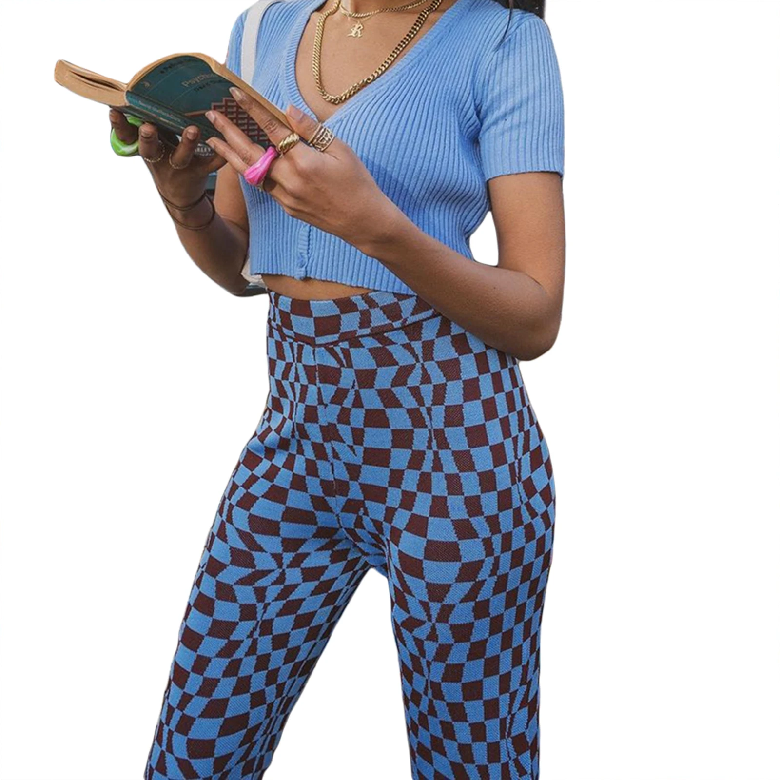 

Женские повседневные Прямые брюки, модные Асимметричные Длинные брюки стрейч с высокой талией и алмазным принтом