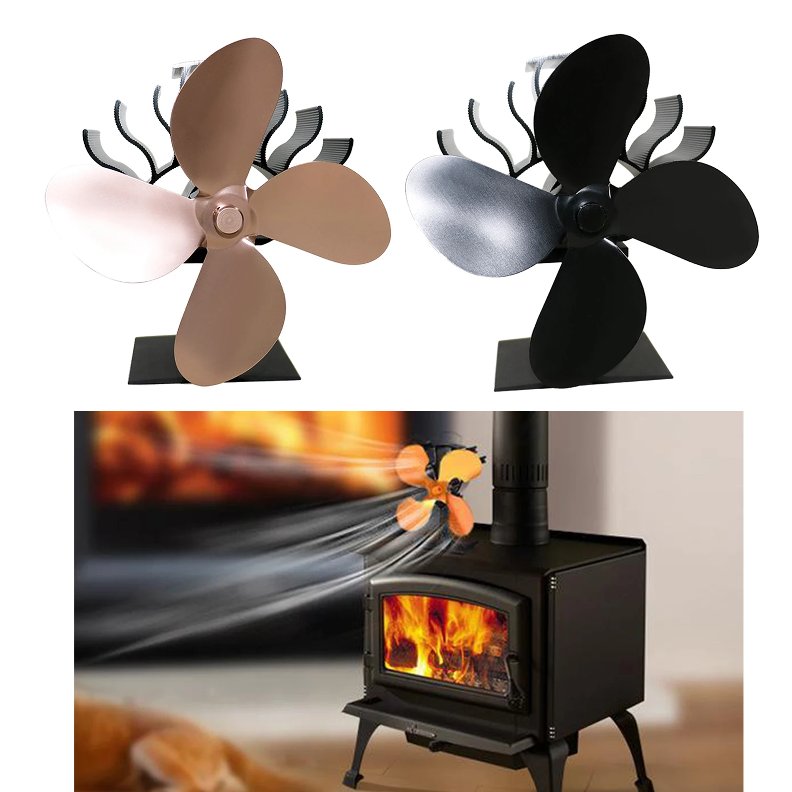 

4 Blades Heat Powered Stove Fan Log Wood Burner Quiet Black Home Fireplace Stove Burner Fan High Efficient Heat Distribution