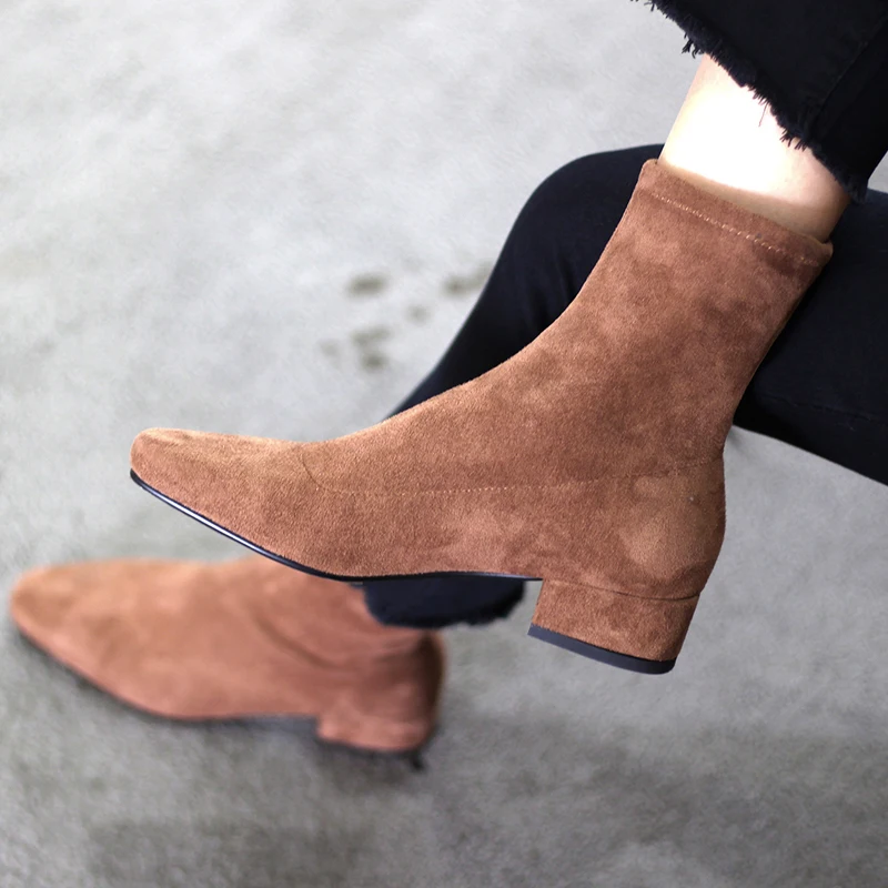 

INS HOT Women Boots British style plus size stretch boots casual flock European and American boots women Pigskin lining insole