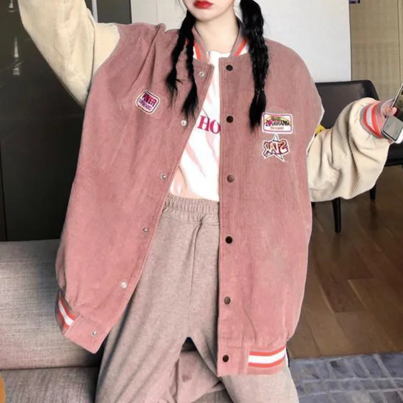 Вельветовое длинное пальто для девочек Куртка-бомбер Женская бейсбольная форма