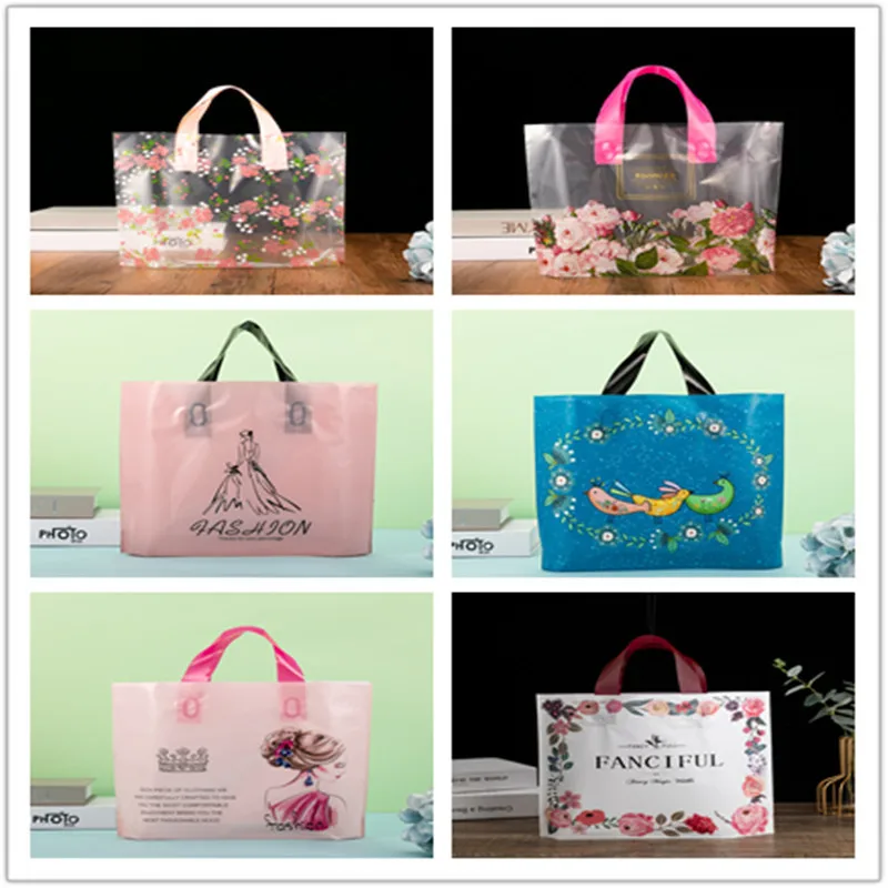 50 шт толстые большие пластиковые пакеты с красивым принтом сумки для покупок