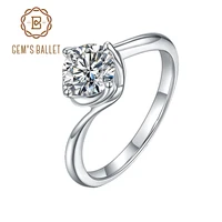 gems ballet 925 sterling silver fine jewelry 1 0ct 0 5ct semi bezel round bypass solitaire moissanite engagement ring for women