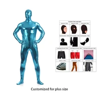 2021 free shipping shiny lycra spandex shiny blue mens unitard catsuits metallic footed zipper zentai bodysuit can customize