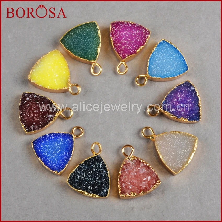BOROSA треугольник Druzy кулон натуральный agates Geode Шарм шарик многоцветный ювелирные