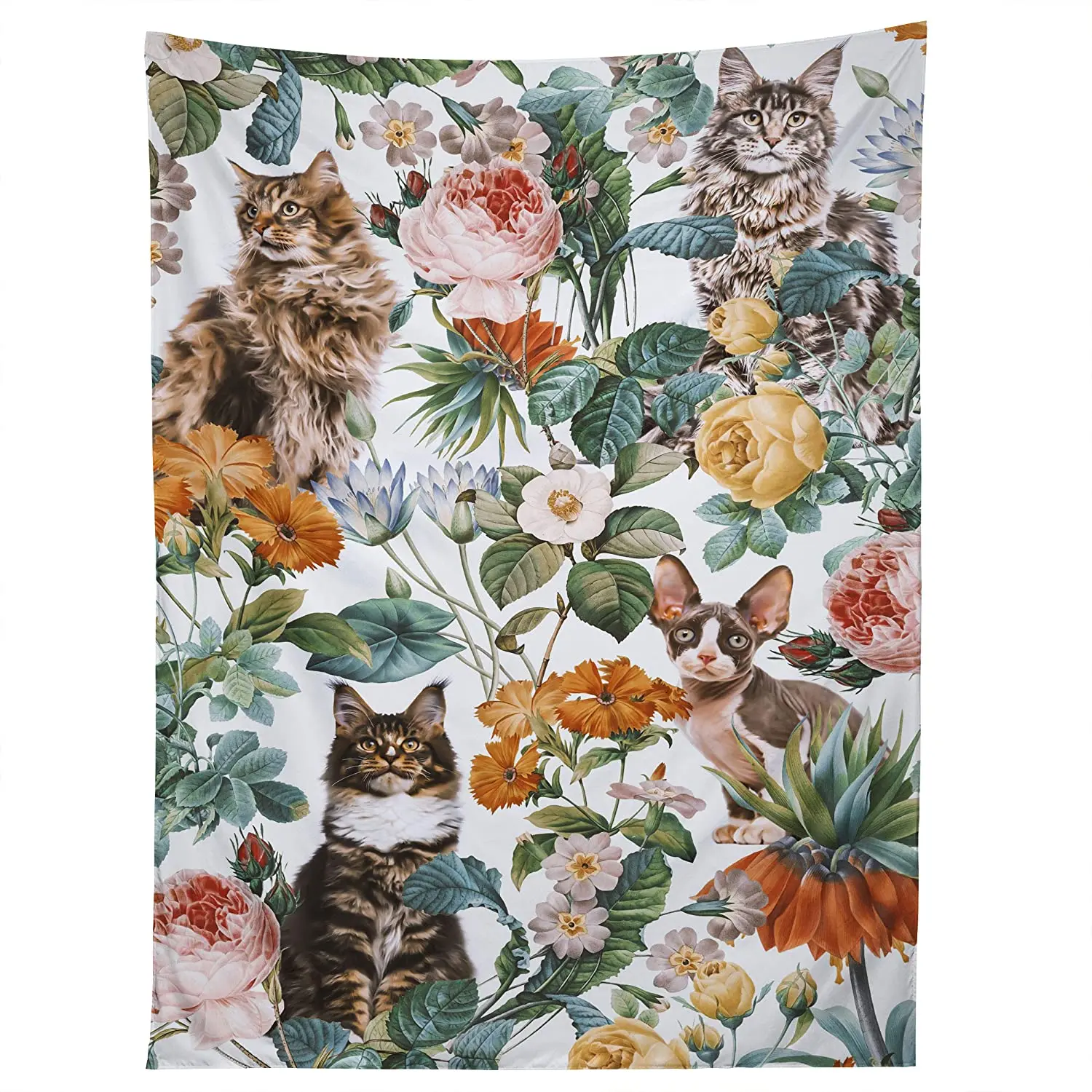 

Cat and Floral Pattern Tapestry Art for Bedroom Living Room Home Decor