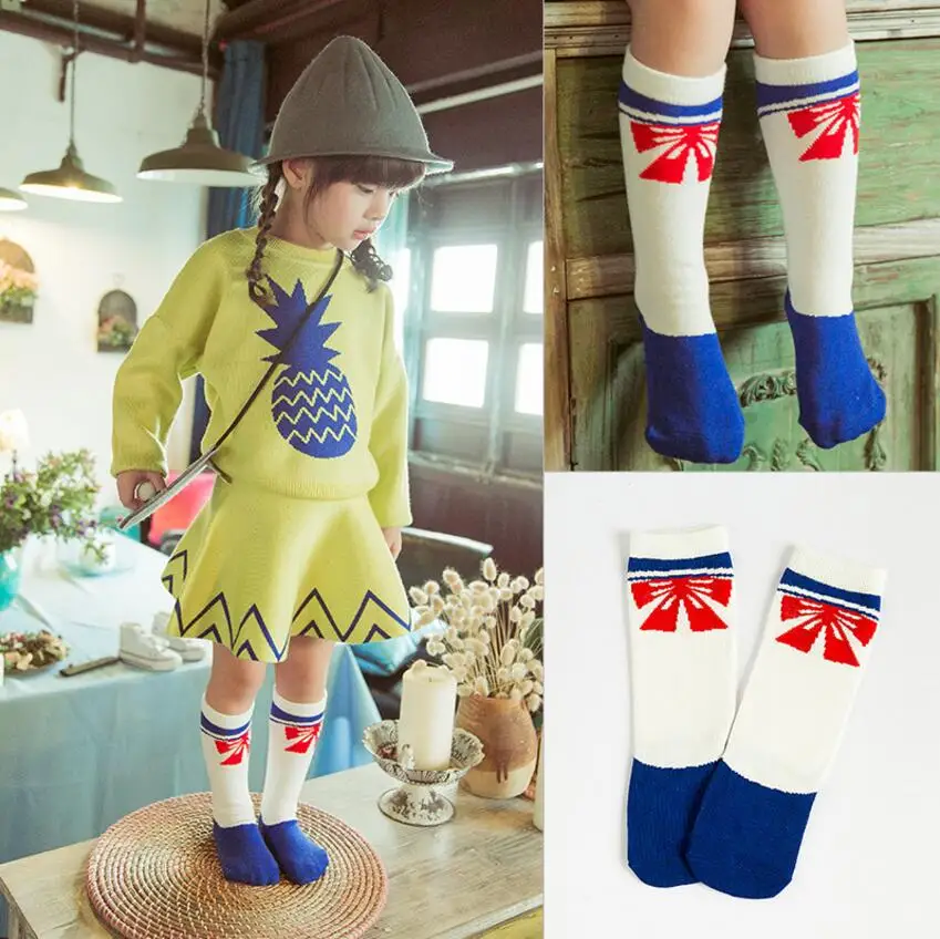 Носки для маленьких девочек Теплые хлопковые Гольфы с милым рисунком лисы