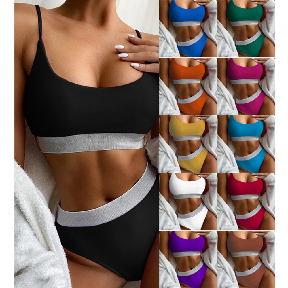 

Maison Gabrielle 2021 Summer New Sporty Bikini Set Swimsuit Swimwear Bathing Suits for Woman High-Waist 2Pcs Plus Size 10 Colors