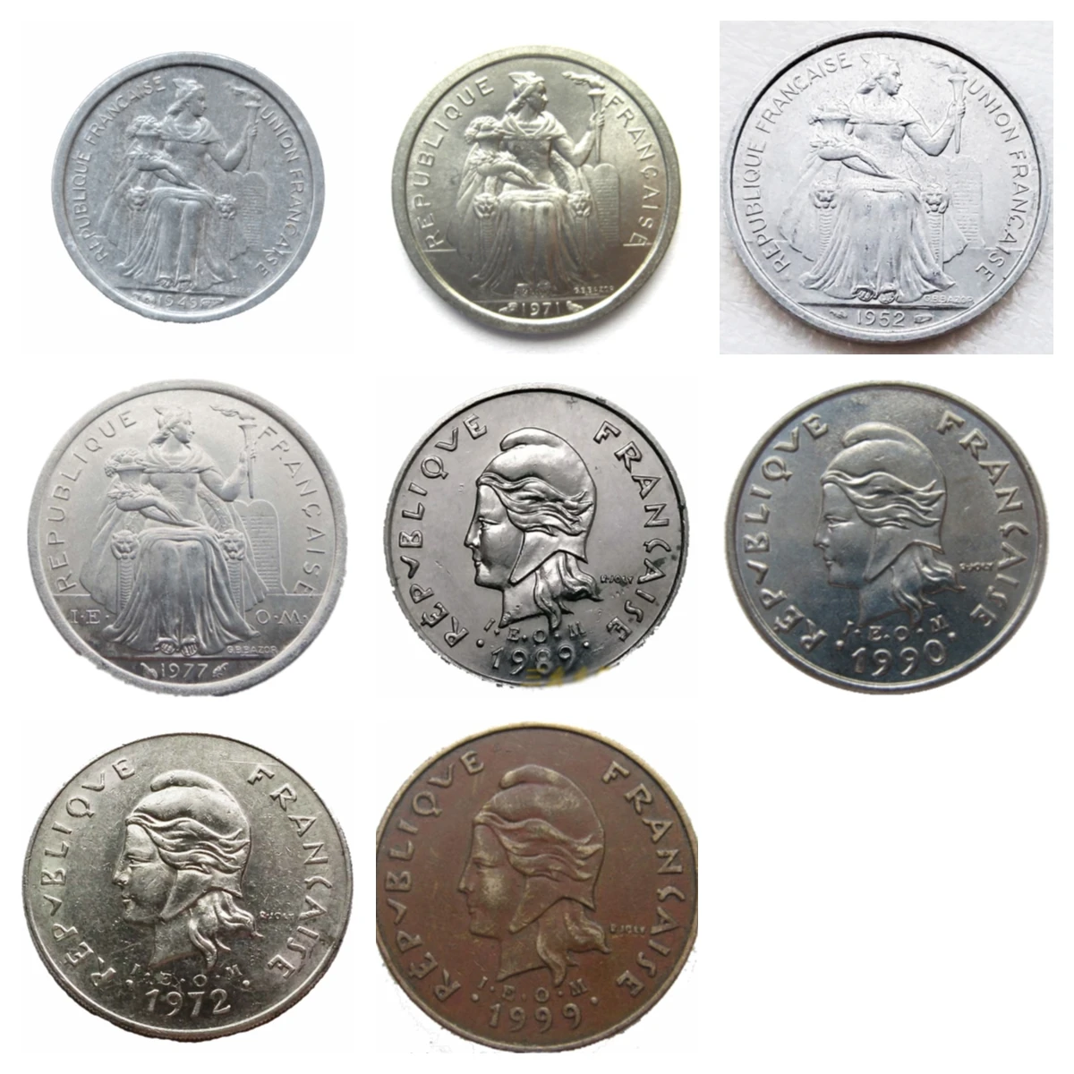 Set 8Pcs New Caledonia Island francs Coins Oceania Original Coin Good Condition Collection | Non-currency