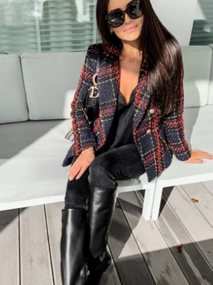 Женское шерстяное пальто зимняя верхняя одежда в клетку английском стиле новые