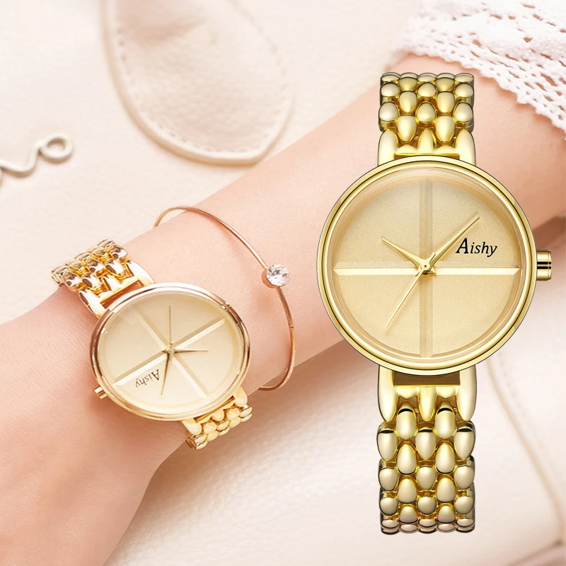 

Women's Watches Luxury Gold Silver Dial Alloy Watchband Dress Bracelet Wristwatch Waterproof Casual Ladies Clock reloj mujer