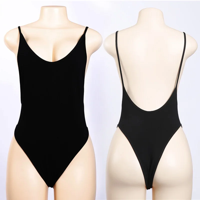 Женский комбинезон с глубоким V образным вырезом однотонный облегающий