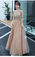 dlass store handmade sequined tulle gowns for prom elegant o neck a line champagne long evening dresses luxury special occasion
