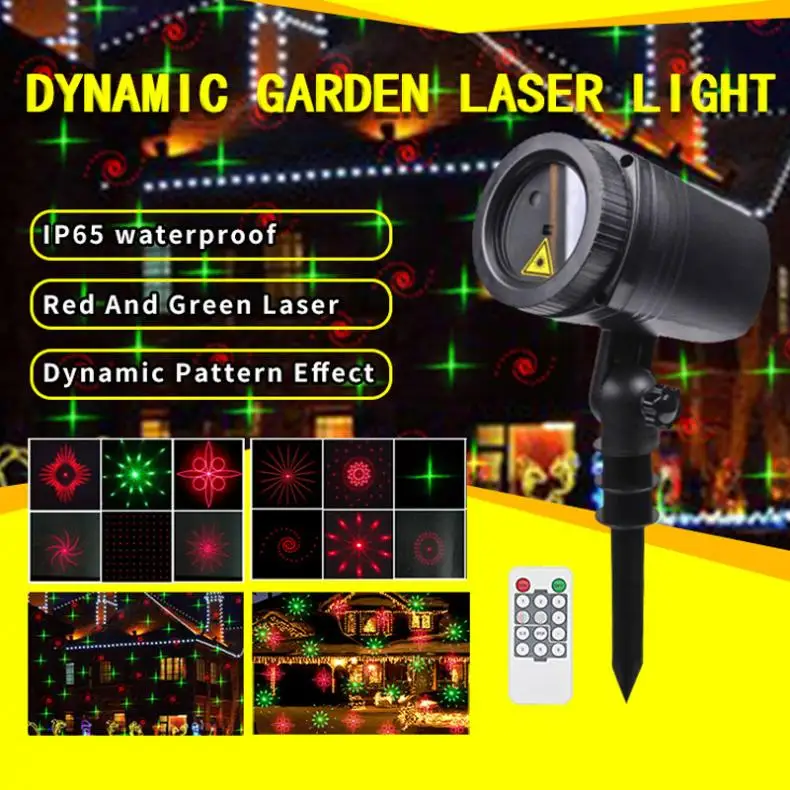 

12 Patterns LED Outdoor Dynamic Lawn Lamp Projector Laser Light RF Remote Control for Christmas Holiday Party Garden Decoration
