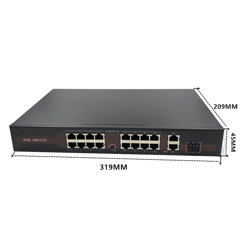 Коммутатор 48 В Ethernet POE с 16(100 м) + 2(1000 1SFP портом IEEE 802 3 af/at подходит для IP