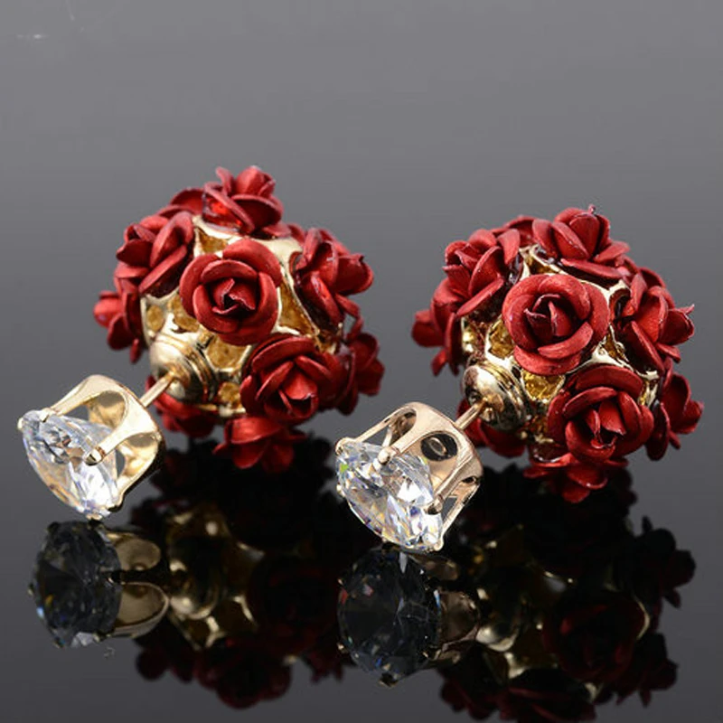 Золотые романтические Двухсторонние серьги с розочкой модные брендовые