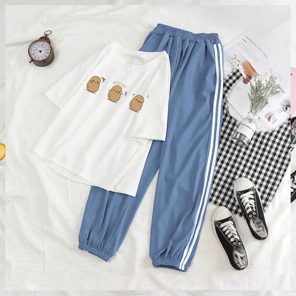 

Plus Size Sets Female Lounge Sets Women Summer Pyjamas Women Plus Size Nightwear Sleepwear Ladies Potato Print Homewear Pants