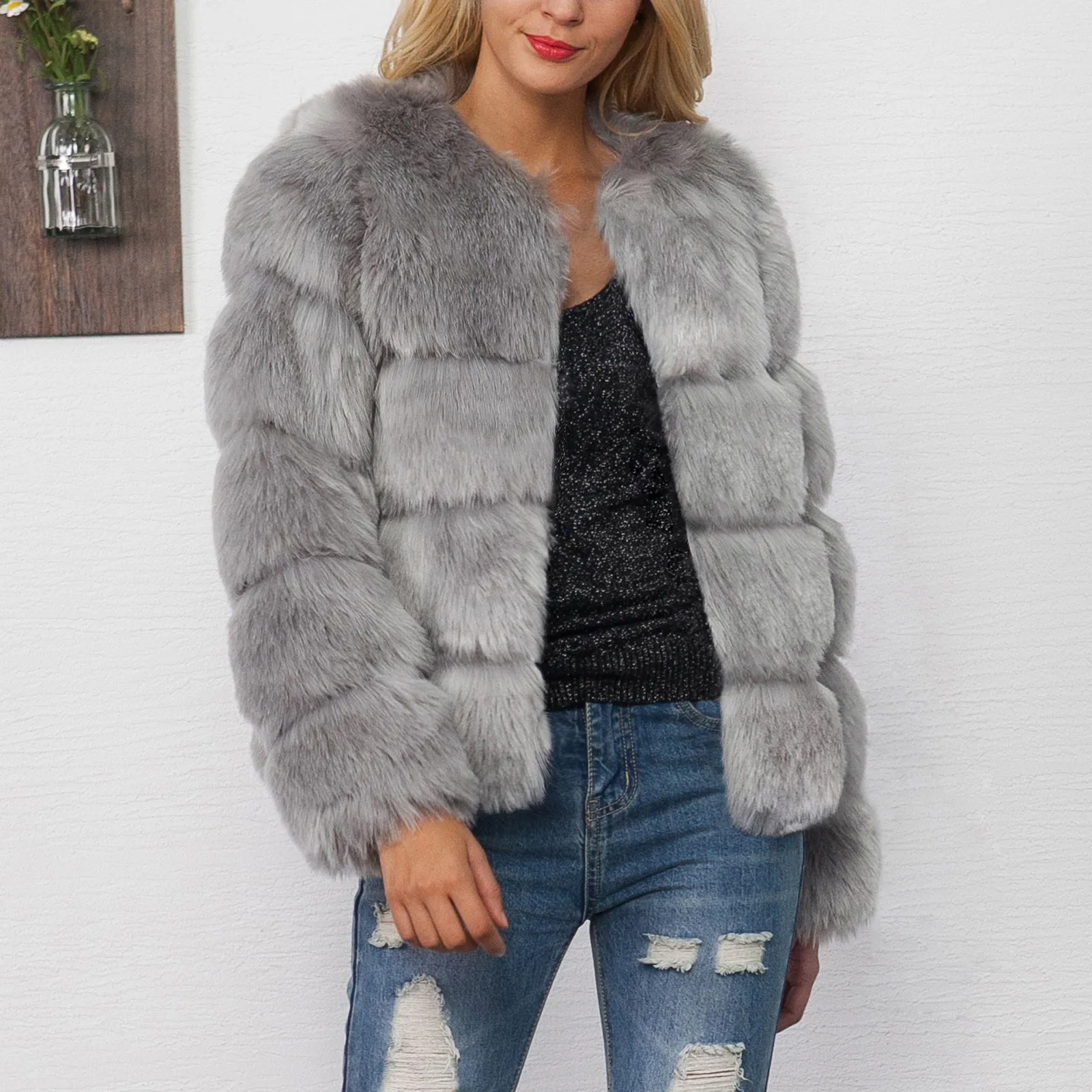 

Women's Fashion Autumn Winter Casual Long Sleeve Loose Warm Solid Colors Faux Fur Cardigan Jacket Outerwear Chaqueta Mujer#g3