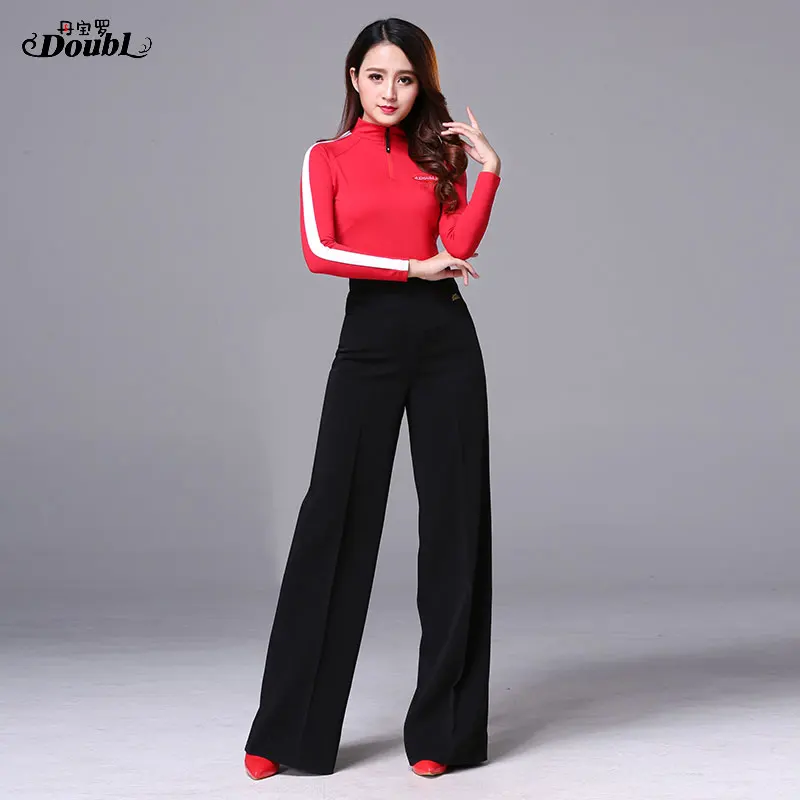 Женские брюки для латиноамериканских танцев элегантные черные с широкими