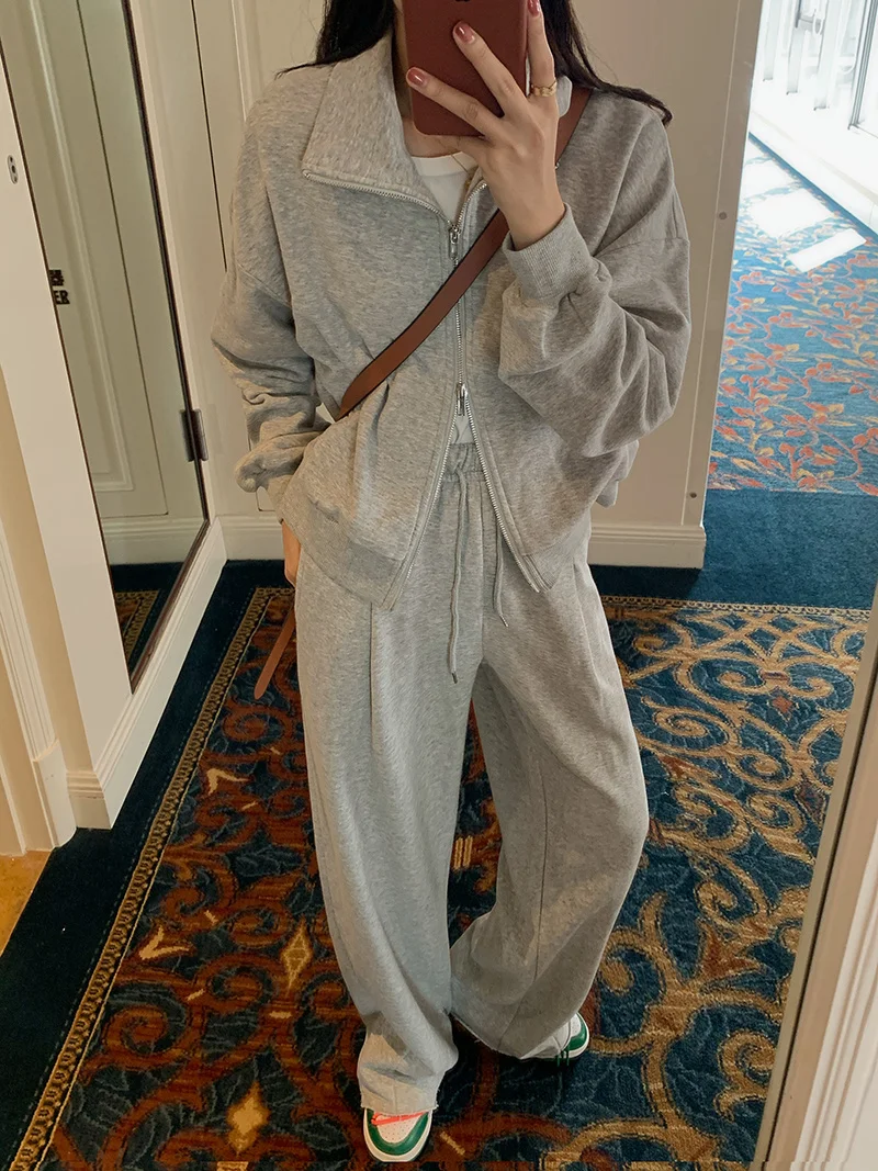 Женский спортивный костюм для отдыха Новинка весна-осень 2021 Серый кардиган