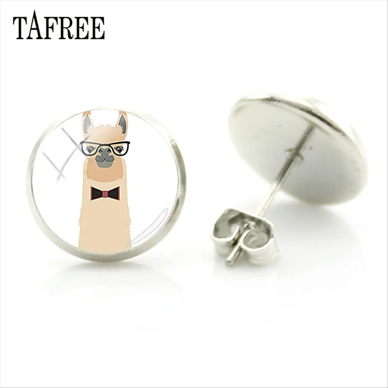 YT21 TAFREE, серьги-гвоздики из альпаки с изображением животных ламы, художественное изображение, стеклянный кабошон, очаровательные серьги для девочек и женщин, ювелирные изделия ручной работы, Gtifs YT13 - Окраска металла: YT21