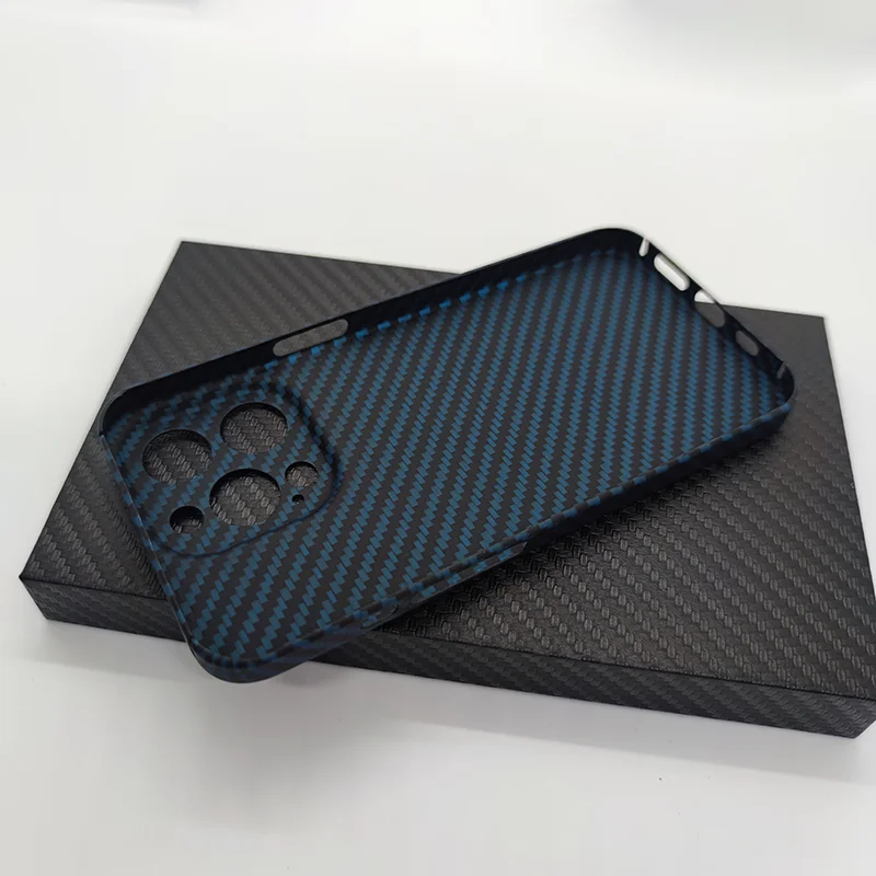Funda de fibra de carbono azul para iphone, protector ultrafino con protecci&oacute;n de lente, fundas de tel&eacute;fono de fibra de aramida para iphone 13 pro max-5