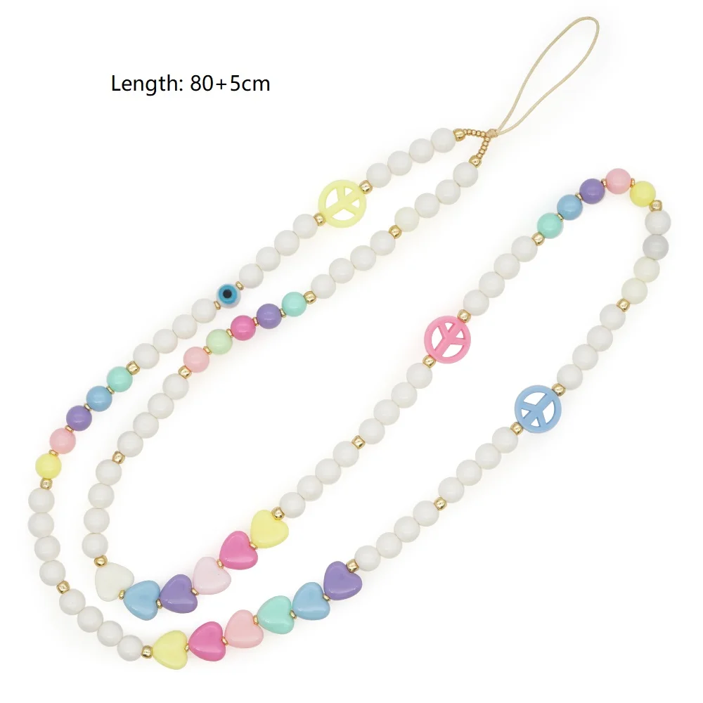 

Go2Boho Peace Sign Cell Phone Charm Beaded Chains On Neck Heart Beaded Mobile Phone Strap Lanyard 2021 Women Jewelry