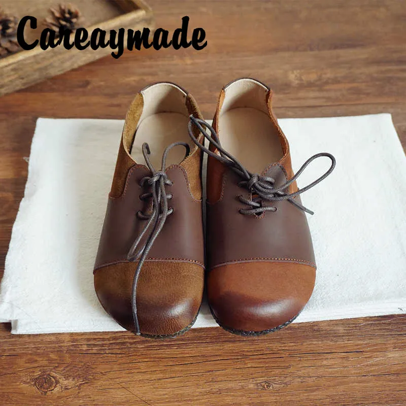 

Careaymade-Spring New handmade genuine Leather Shoes,Full-Grain Leather Retro Rub Colored Casual comfortable flat Shoes