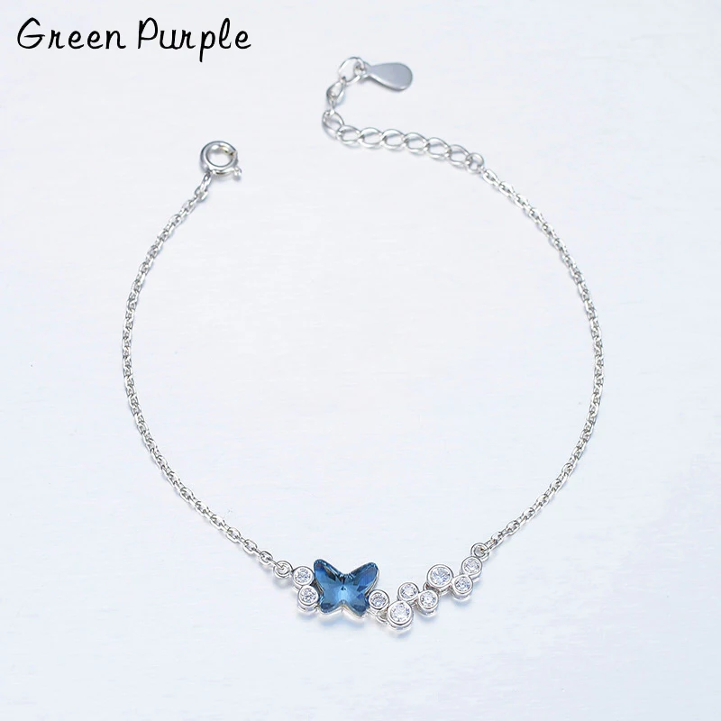 

Real S925 Silver Butterfly Blue Crystal Charm Bracelet Zircon Thin Chain Silver Bracelets For Women Luxury Gift Fine Jewelry