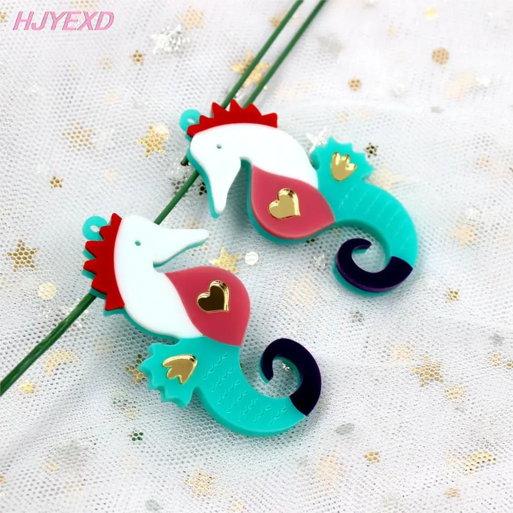 (2 пары) 60 мм Серьги в виде морского конька акриловые серьги висячие Радуга