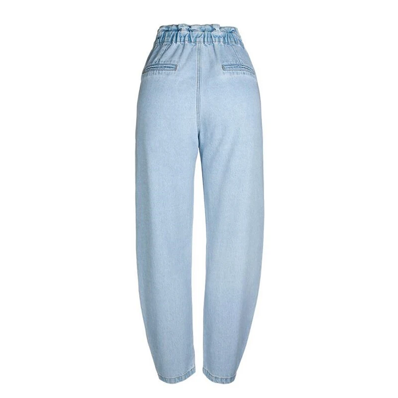 Джинсы женские свободные с высокой талией штаны из денима эластичным поясом