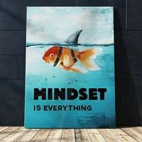 mindset is everything wall art canvas painting animal picture motivational shark fish poster and print for home decor teenager