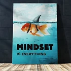 Настенная картина Mindset Is all, живопись на холсте, животное, животное, мотивирующая Акула, рыба, плакат и печать для домашнего декора, подростков