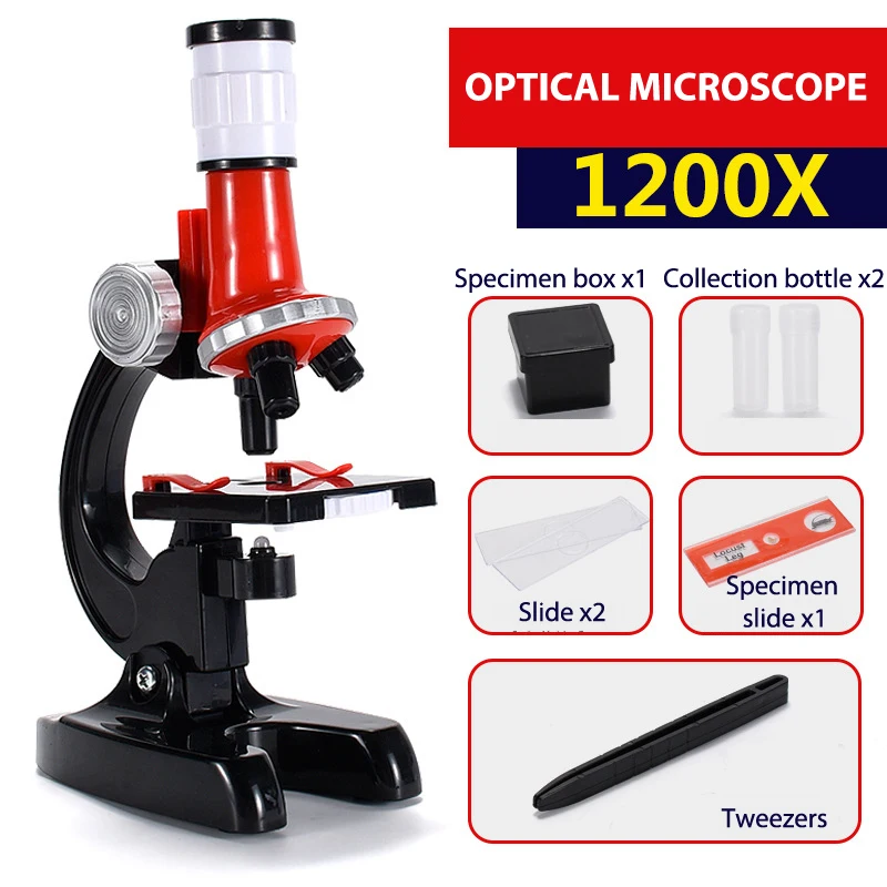

1PC Kids Microscope Kit Science Lab LED 1200X Biological Microscope Home School Educational Toys Children Optical Instruments