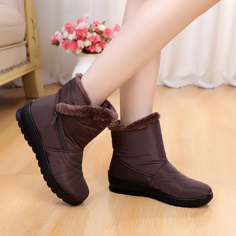 

Womens New Winter Snow Boots Thick Warm Mother Cotton Shoes Fashion Plus Size Ankle Boots Ladies Non-slip Plush Wedges Booties