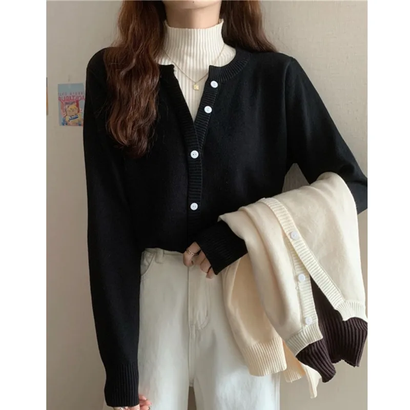 

Женский свитер на осень и зиму, двухслойный Топ с имитацией нижней части, новинка 2021, свитер в иностранном стиле с длинным рукавом и высоким ...