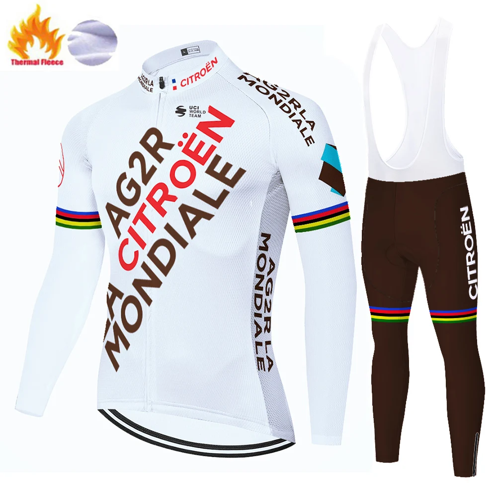 Зимняя Тепловая флисовая уличная велосипедная кофта AG2R с длинным рукавом 2020 |