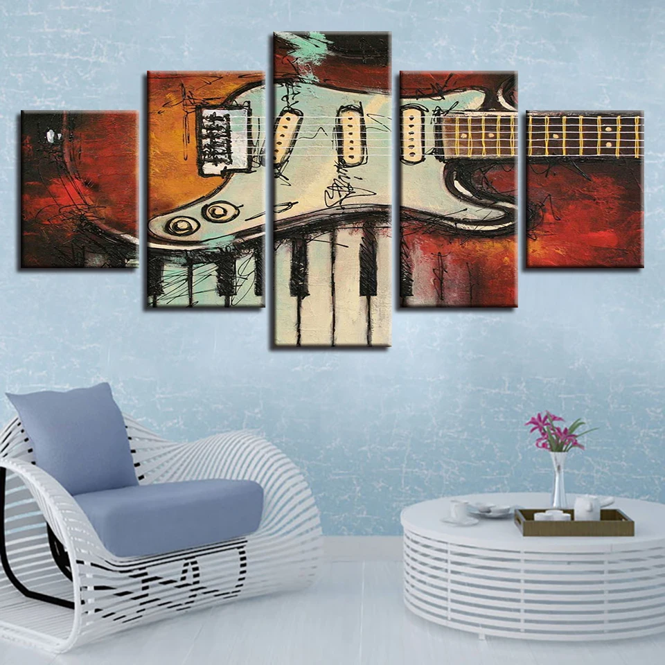 Модульная для украшения комнаты Настенные картины 5 шт. Музыкальные инструменты