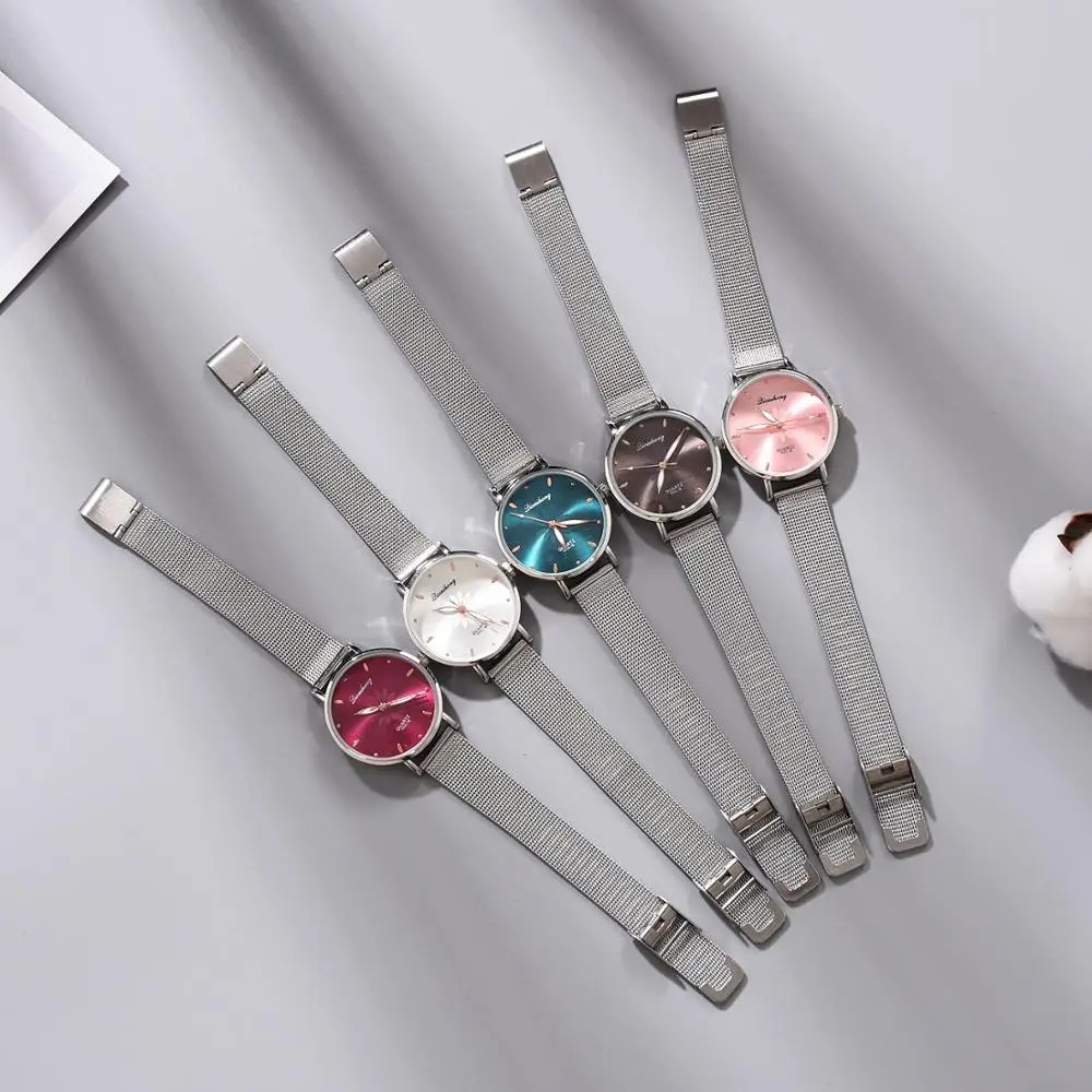 Watches For Women Luxury Silver Popular Pink Dial Flowers Metal Ladies Bracelet Quartz Clock Wrist Watch New | Наручные часы