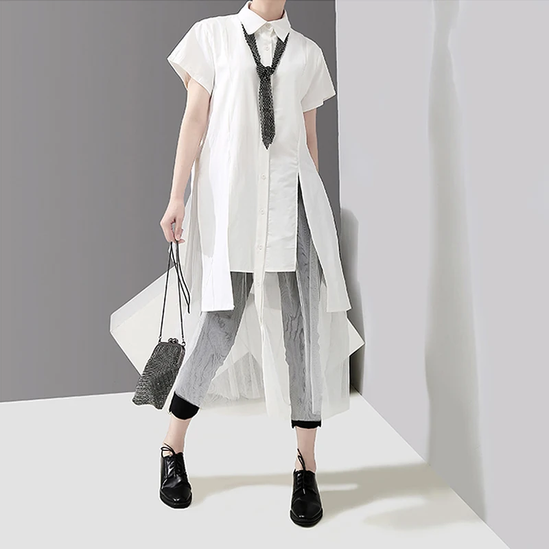Новинка 2019 корейский стиль женское летнее однотонное белое платье рубашка с