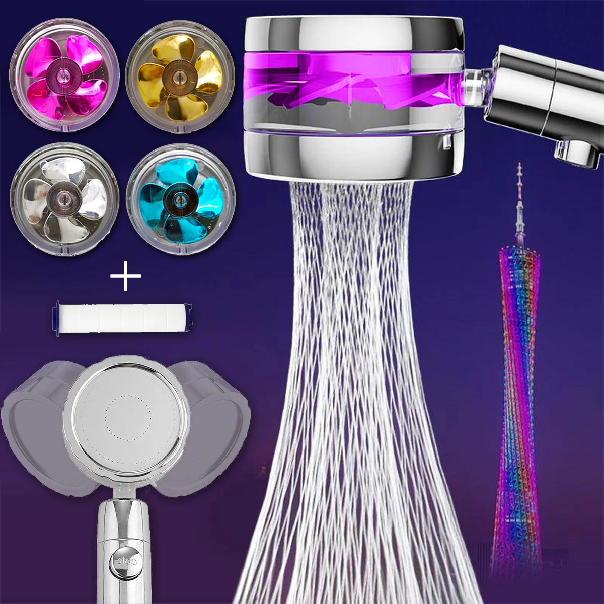 

Water Saving Spray Shower with Pause 360 Degree Rotatable Shower Accessories Switch Handheld Turbocharged Head for Bathroom