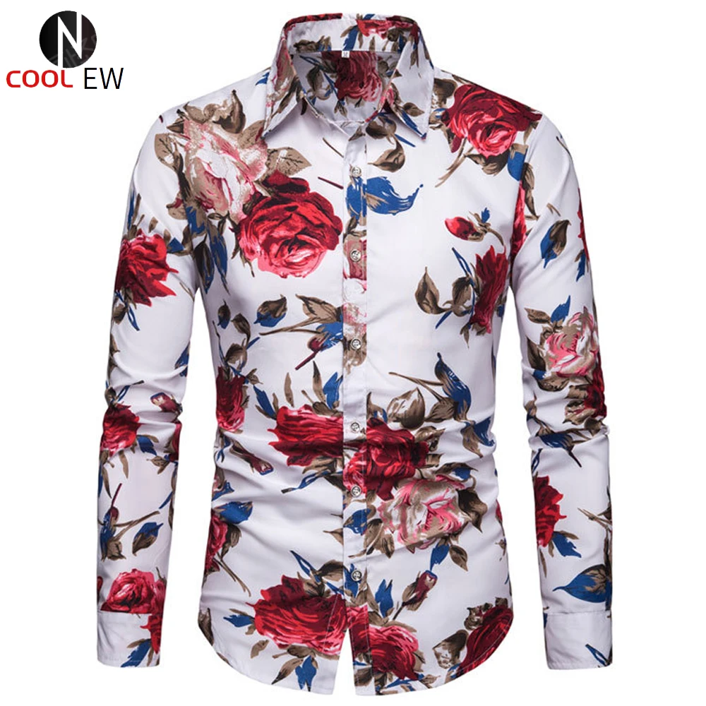 

Floral Shirt For Men Summer European Fashion Plus Size 5XL Printed Man Beach Shirt Long Sleeve Oversized Dress Shirt Man Clothes