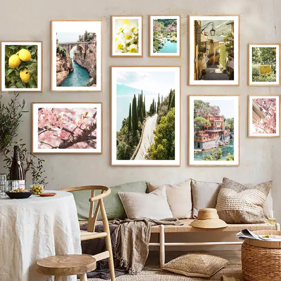 

Daisy Cherry Blossom Lemon Bridge Spring Wall Art Canvas Painting Nordic Posters And Prints Wall Pictures For Living Room Decor